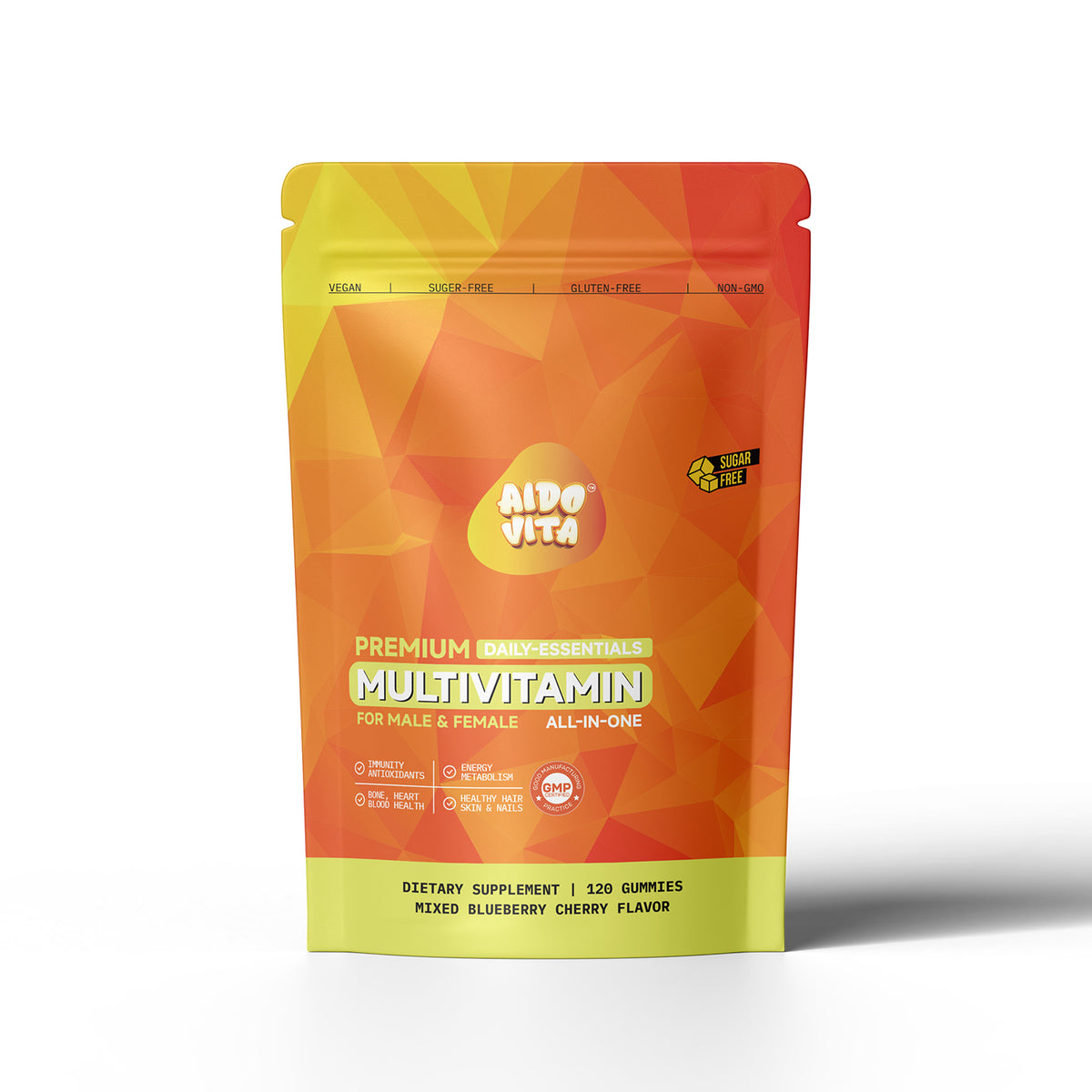 AIDO VITA Premium Multivitamin Gummies for Adults - Mixed Blueberry Cherry Flavor with Essential Vitamins A, B, C, D, E, Biotin, Zinc for Immune, Energy & Hair Health 60 Day Supply(120 Count)